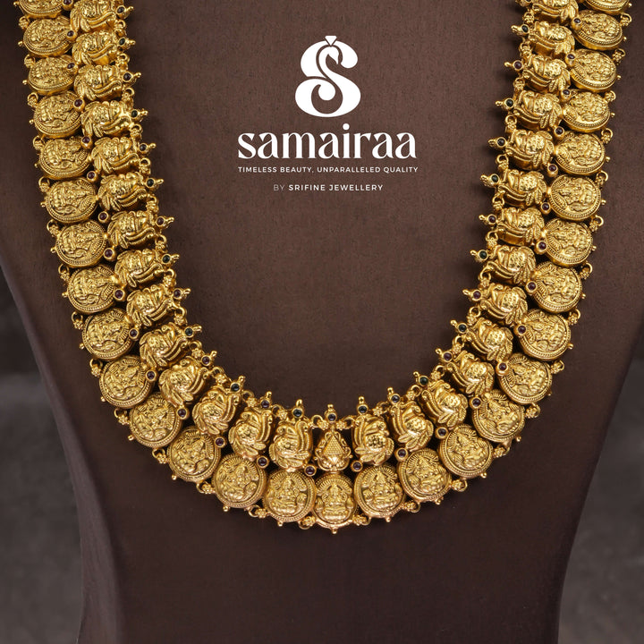 Traditional 92.5 silver temple necklace with Lakshmi motifs, peacock motifs and intricate heritage craftsmanship by Sri Fine Jewellery Hyderabad 