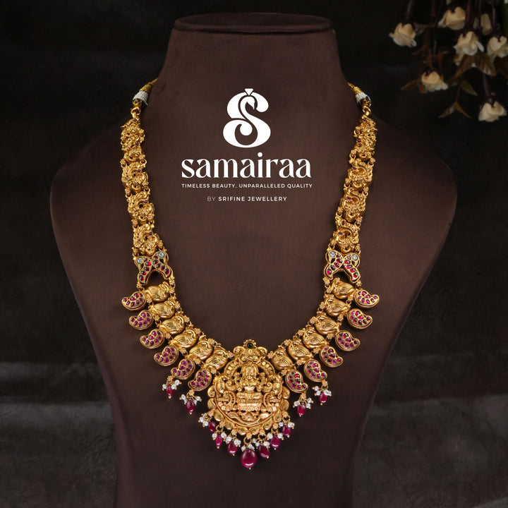 Traditional 92.5 silver temple necklace with Lakshmi pendant, peacock motifs and intricate heritage craftsmanship by Sri Fine Jewellery Hyderabad (https://srifinejewellery.com)