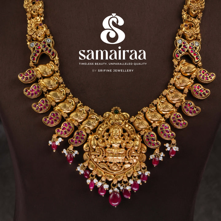 Traditional 92.5 silver temple necklace with Lakshmi pendant, peacock motifs and intricate heritage craftsmanship by Sri Fine Jewellery Hyderabad (https://srifinejewellery.com)