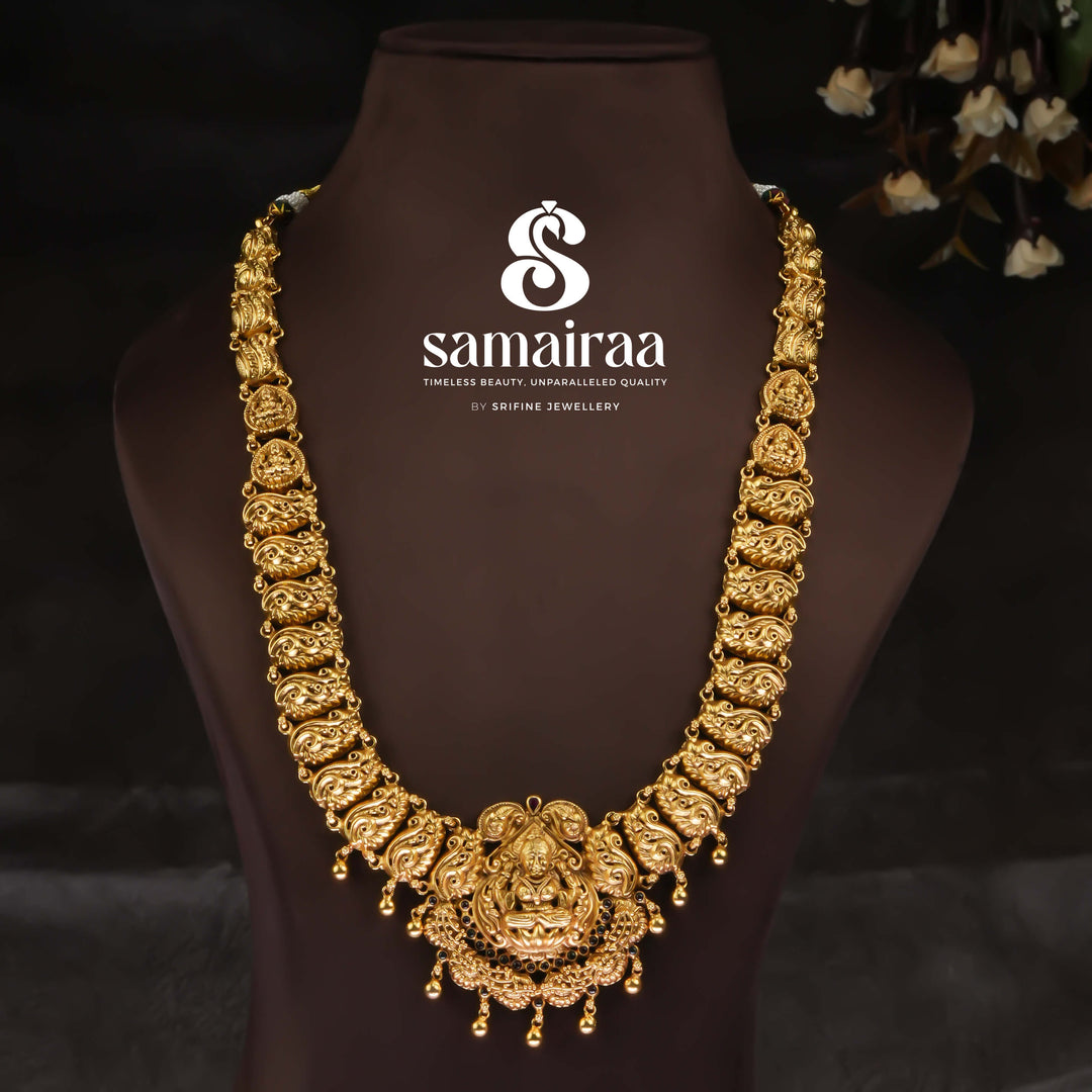 Traditional 92.5 silver temple necklace with peacock motifs and intricate heritage craftsmanship by Sri Fine Jewellery Hyderabad (https://srifinejewellery.com)