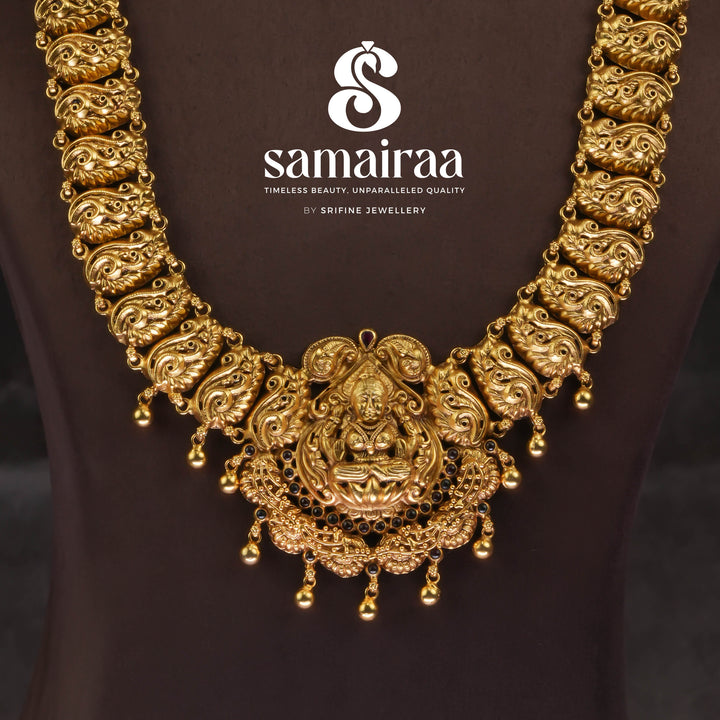 Traditional 92.5 silver temple necklace with peacock motifs and intricate heritage craftsmanship by Sri Fine Jewellery Hyderabad (https://srifinejewellery.com)