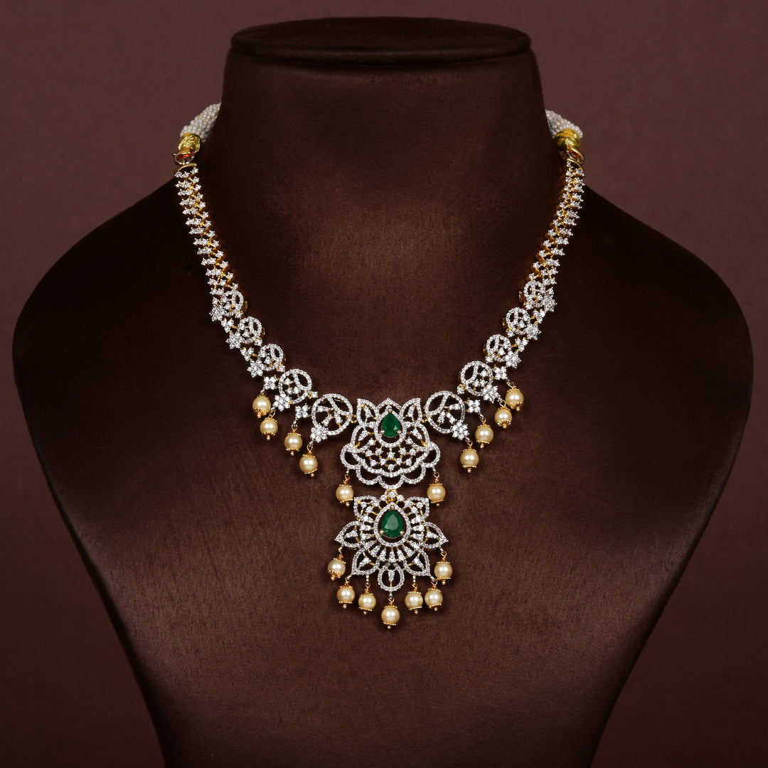Hriday collection of 92.5 silver short necklace with CZ stones, intricate  design for bridal and festive wear by Sri fine jewellery, Hyderabad.
(https://www.srifinejewellery.com)