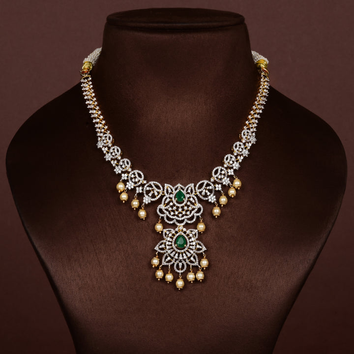 Hriday collection of 92.5 silver short necklace with CZ stones, intricate  design for bridal and festive wear by Sri fine jewellery, Hyderabad.
(https://www.srifinejewellery.com)