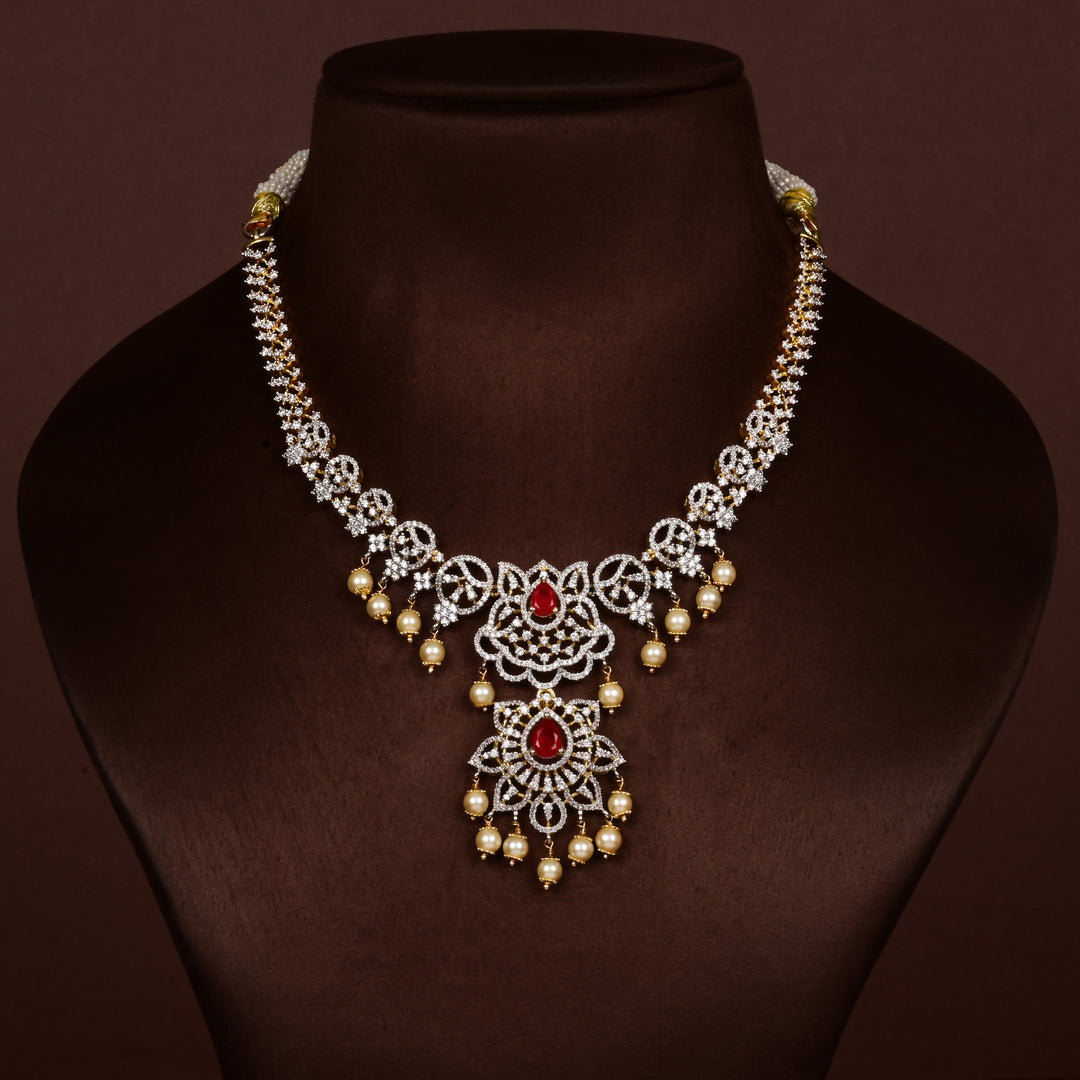 Hriday collection of 92.5 silver short necklace with CZ stones, intricate  design for bridal and festive wear by Sri fine jewellery, Hyderabad.
(https://www.srifinejewellery.com)