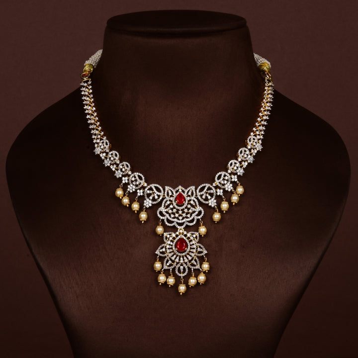 Hriday collection of 92.5 silver short necklace with CZ stones, intricate  design for bridal and festive wear by Sri fine jewellery, Hyderabad.
(https://www.srifinejewellery.com)