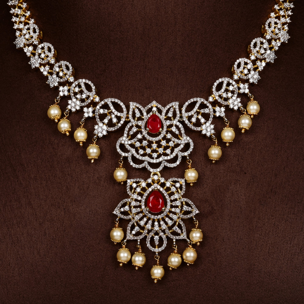 Hriday collection of 92.5 silver short necklace with CZ stones, intricate  design for bridal and festive wear by Sri fine jewellery, Hyderabad.
(https://www.srifinejewellery.com)