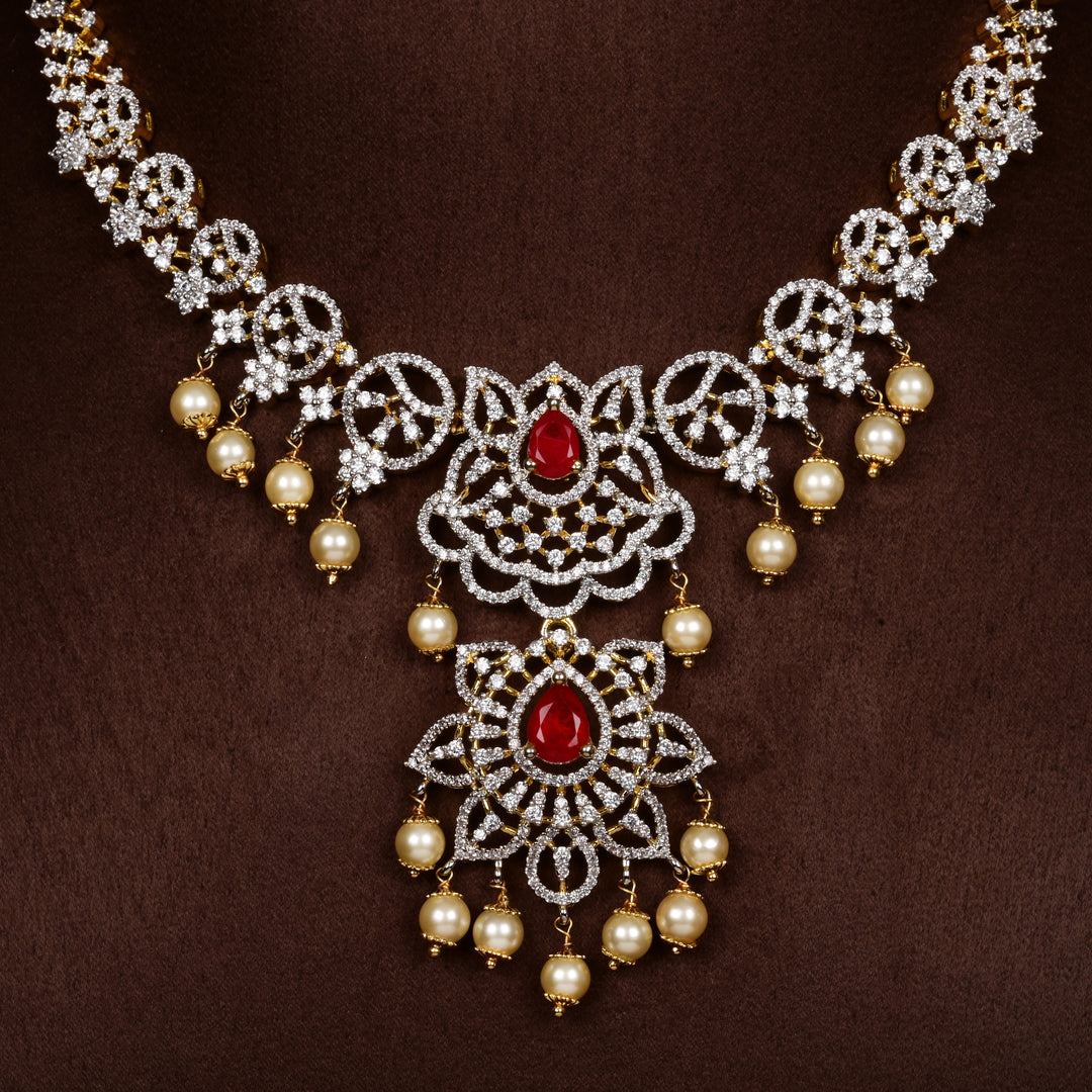 Hriday collection of 92.5 silver short necklace with CZ stones, intricate  design for bridal and festive wear by Sri fine jewellery, Hyderabad.
(https://www.srifinejewellery.com)