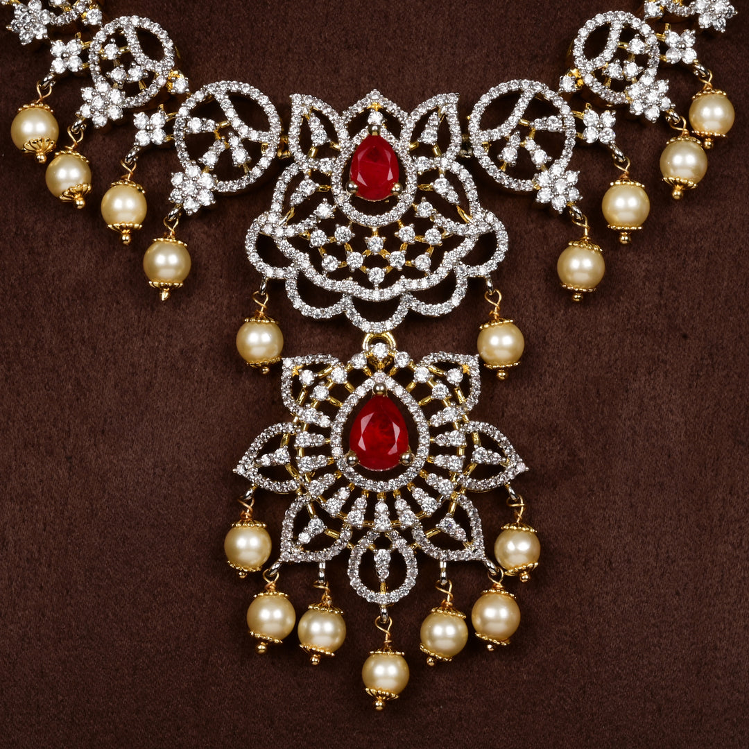 Hriday collection of 92.5 silver short necklace with CZ stones, intricate  design for bridal and festive wear by Sri fine jewellery, Hyderabad.
(https://www.srifinejewellery.com)