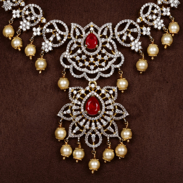Hriday collection of 92.5 silver short necklace with CZ stones, intricate  design for bridal and festive wear by Sri fine jewellery, Hyderabad.
(https://www.srifinejewellery.com)