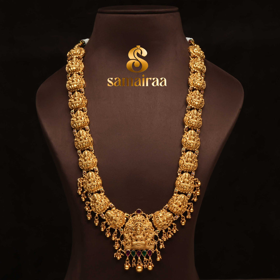 Traditional 92.5 silver temple necklace with Lakshmi motifs and intricate heritage craftsmanship by Sri Fine Jewellery Hyderabad (https://srifinejewellery.com)