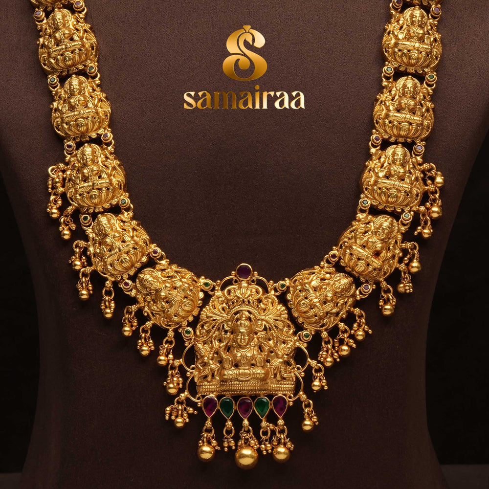 Traditional 92.5 silver temple necklace with Lakshmi motifs and intricate heritage craftsmanship by Sri Fine Jewellery Hyderabad (https://srifinejewellery.com)