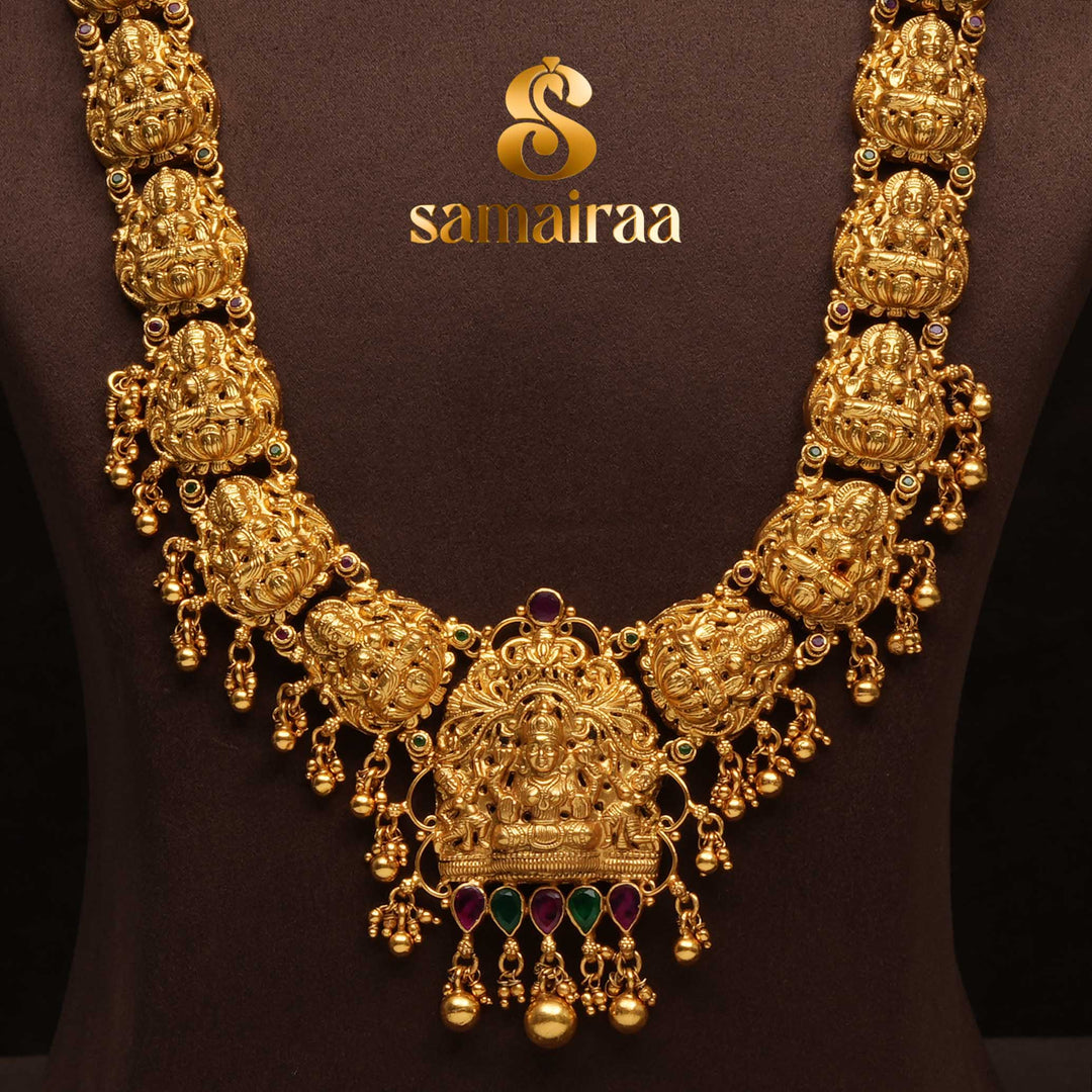 Traditional 92.5 silver temple necklace with Lakshmi motifs and intricate heritage craftsmanship by Sri Fine Jewellery Hyderabad (https://srifinejewellery.com)
