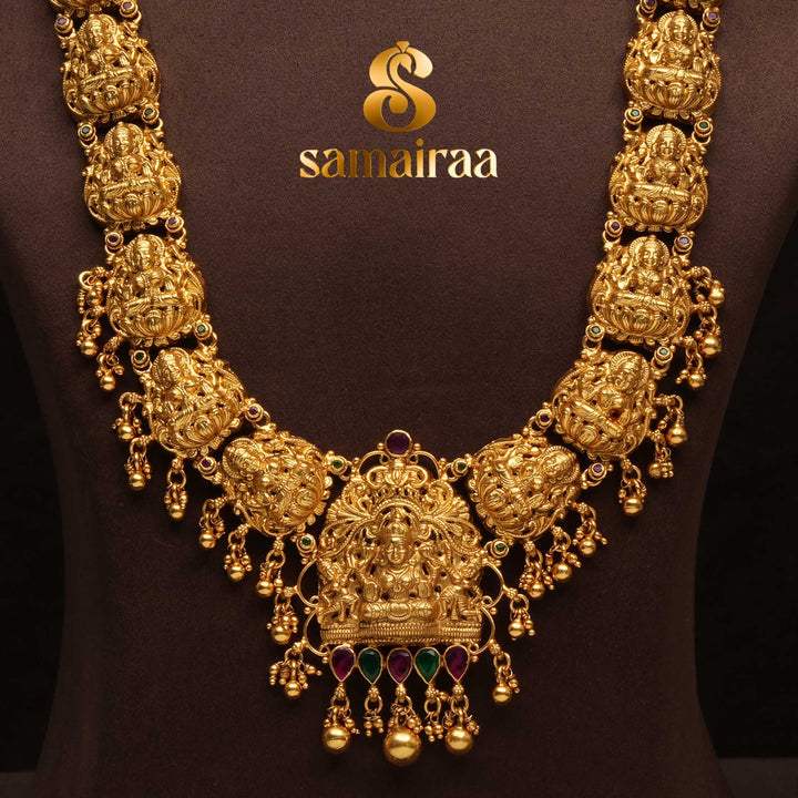 Traditional 92.5 silver temple necklace with Lakshmi motifs and intricate heritage craftsmanship by Sri Fine Jewellery Hyderabad (https://srifinejewellery.com)