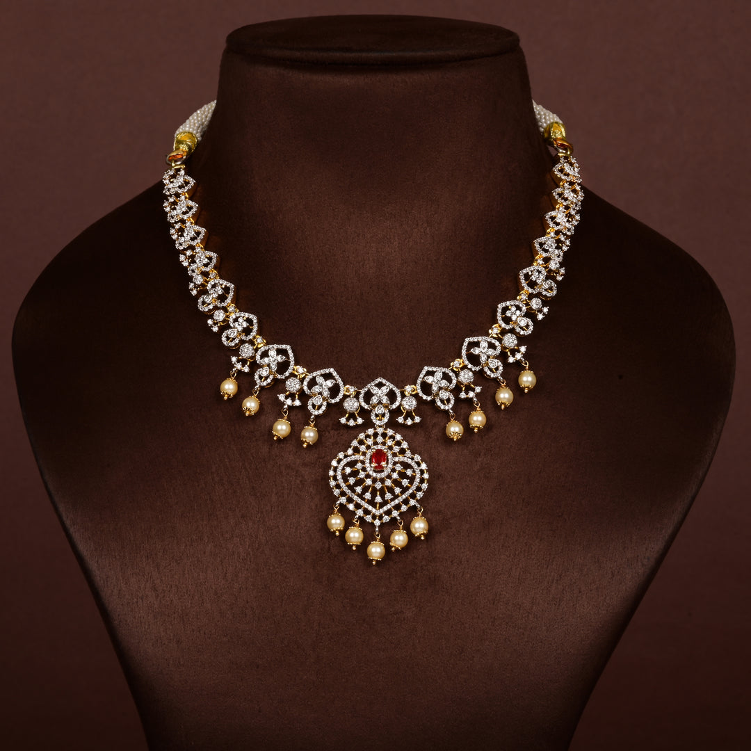 Hriday collection of 92.5 silver short necklace with CZ stones, intricate  design for bridal and festive wear by Sri fine jewellery, Hyderabad.
(https://www.srifinejewellery.com)