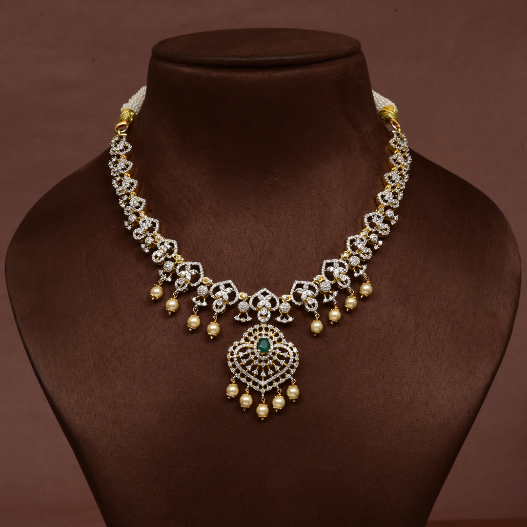 Hriday collection of 92.5 silver short necklace with CZ stones, intricate  design for bridal and festive wear by Sri fine jewellery, Hyderabad.
(https://www.srifinejewellery.com)
