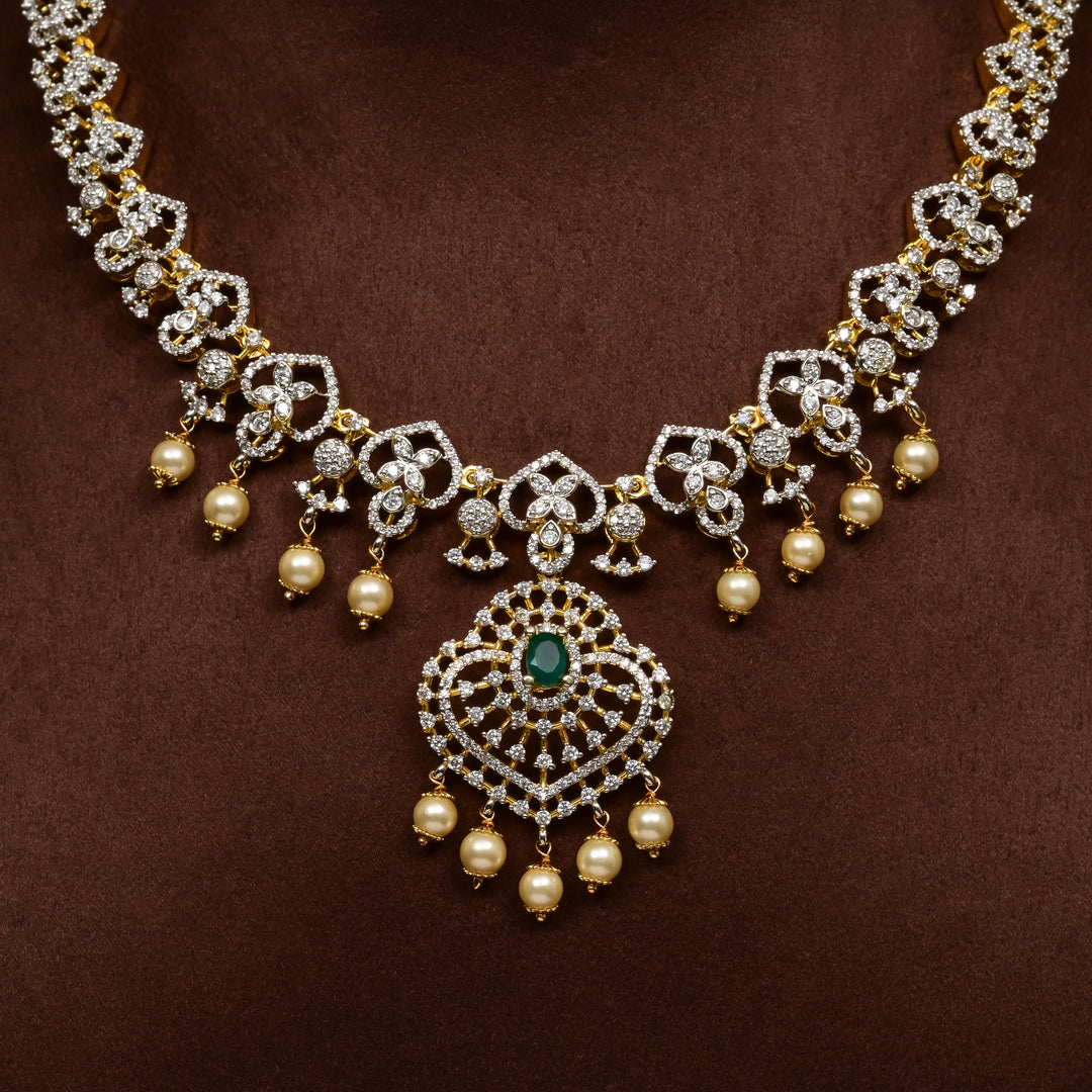 Hriday collection of 92.5 silver short necklace with CZ stones, intricate  design for bridal and festive wear by Sri fine jewellery, Hyderabad.
(https://www.srifinejewellery.com)