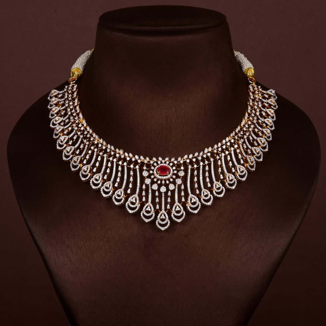 Hriday collection of 92.5 silver short necklace with CZ stones, intricate  design for bridal and festive wear by Sri fine jewellery, Hyderabad.
(https://www.srifinejewellery.com)