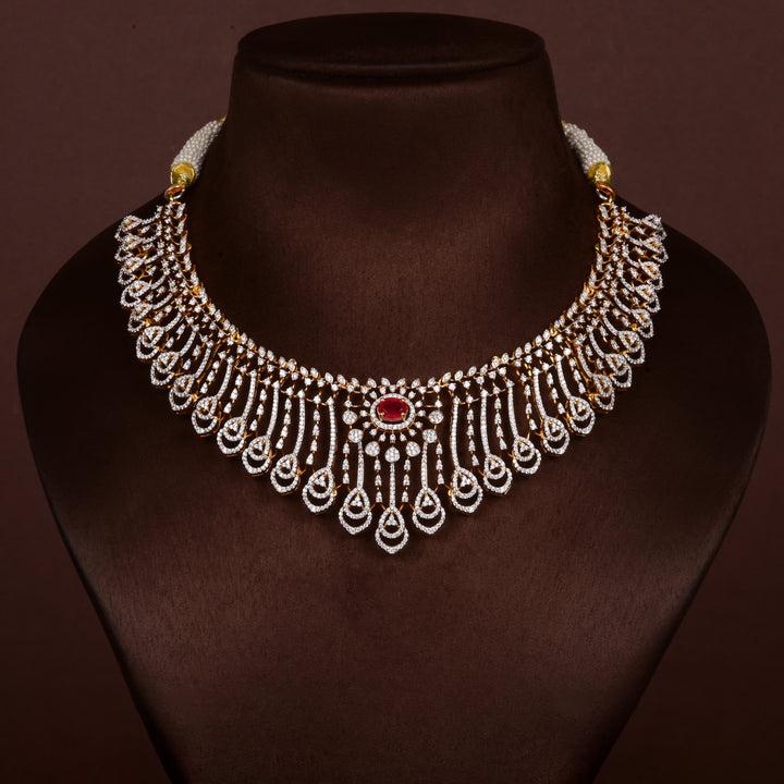 Hriday collection of 92.5 silver short necklace with CZ stones, intricate  design for bridal and festive wear by Sri fine jewellery, Hyderabad.
(https://www.srifinejewellery.com)
