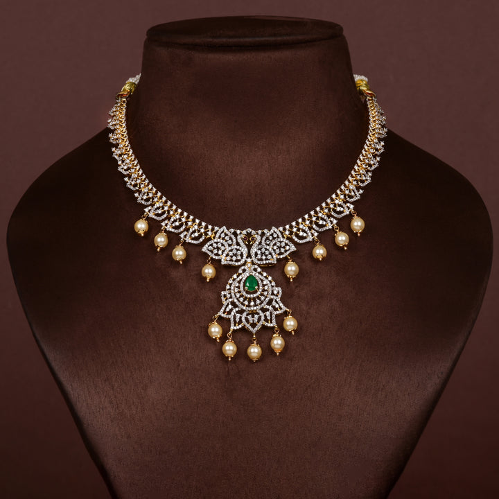 Hriday collection of 92.5 silver short necklace with CZ stones, intricate  design for bridal and festive wear by Sri fine jewellery, Hyderabad.
(https://www.srifinejewellery.com)