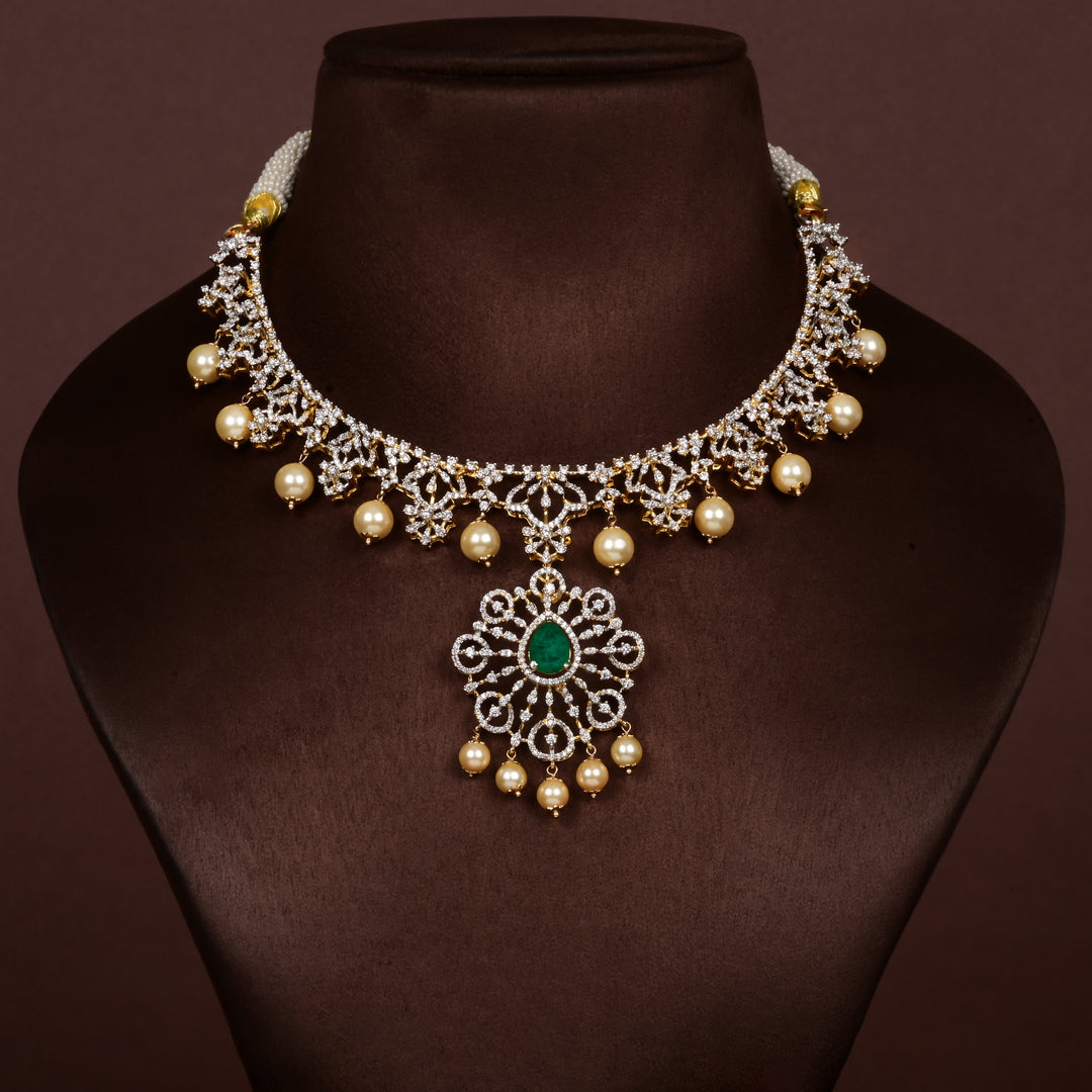 Hriday collection of 92.5 silver short necklace with CZ stones, intricate  design for bridal and festive wear by Sri fine jewellery, Hyderabad.
(https://www.srifinejewellery.com)