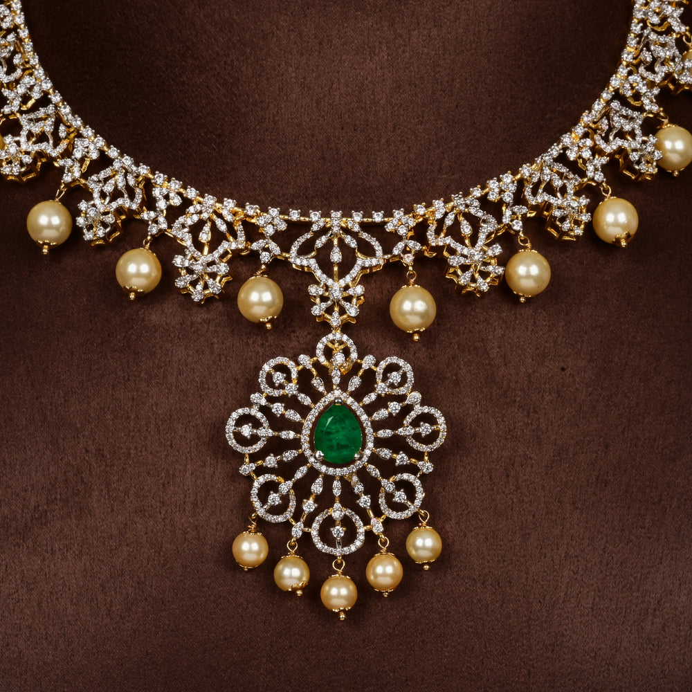 Hriday collection of 92.5 silver short necklace with CZ stones, intricate  design for bridal and festive wear by Sri fine jewellery, Hyderabad.
(https://www.srifinejewellery.com)