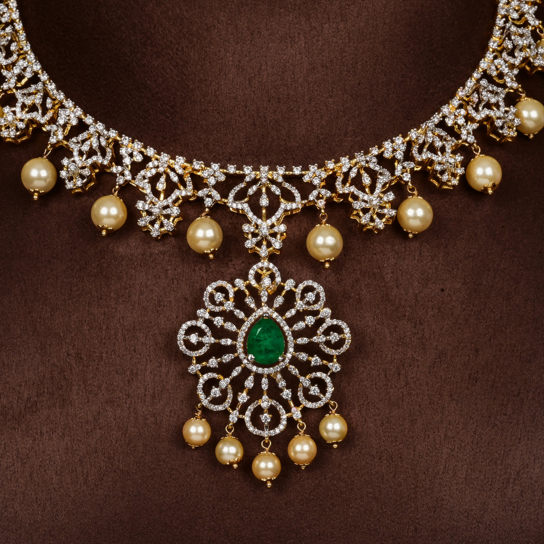 Hriday collection of 92.5 silver short necklace with CZ stones, intricate  design for bridal and festive wear by Sri fine jewellery, Hyderabad.
(https://www.srifinejewellery.com)