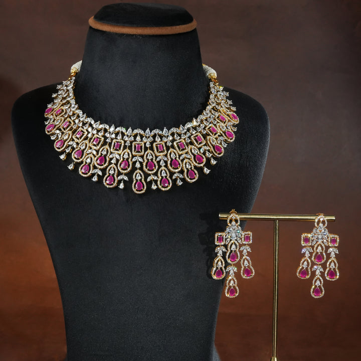 Handcrafted designer 92.5 silver cz ruby necklace set with premium cz stones and semi precious ruby embellishments. Perfect for bridal wear, festive occasions, weddings, and traditional ethnic styling.
Sri fine jewellery, Hyderabad. 