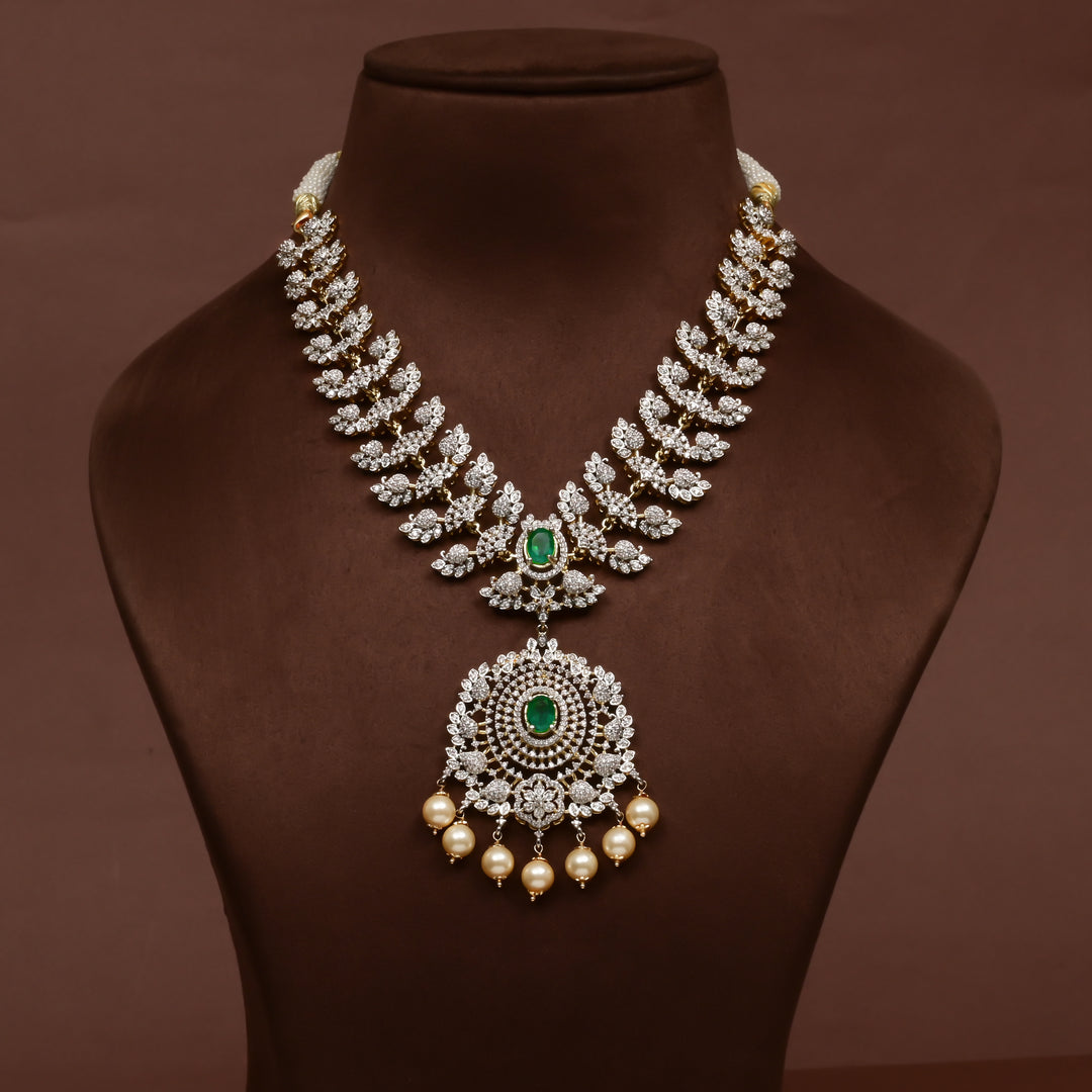 Hriday collection of 92.5 silver short necklace with CZ stones, intricate  design for bridal and festive wear by Sri fine jewellery, Hyderabad.
(https://www.srifinejewellery.com)