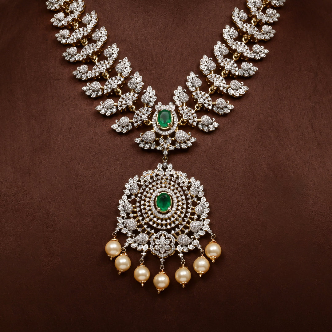 Hriday collection of 92.5 silver short necklace with CZ stones, intricate  design for bridal and festive wear by Sri fine jewellery, Hyderabad.
(https://www.srifinejewellery.com)