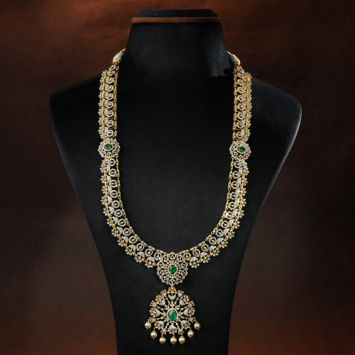 Luxury bridal necklace set in 92.5 silver with semi-precious emerald stones, antique finish and intricate design, handcrafted wedding jewellery for brides by Sri Fine Jewellery, Hyderabd(https://srifinejewellery.com)