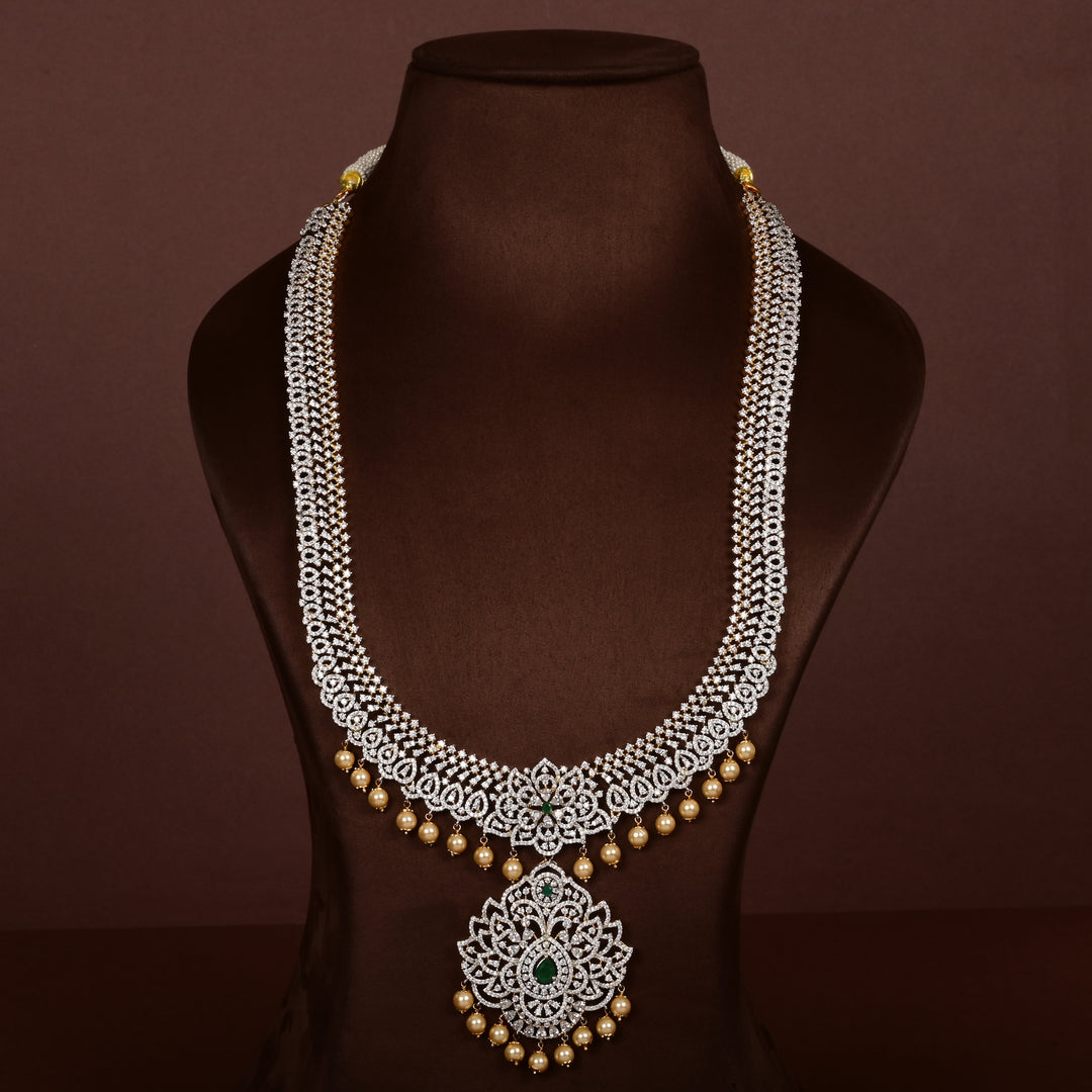 Luxury bridal necklace set in 92.5 silver with semi-precious emerald stones, antique finish and intricate design, handcrafted wedding jewellery for brides by Sri Fine Jewellery, Hyderabd(https://srifinejewellery.com)