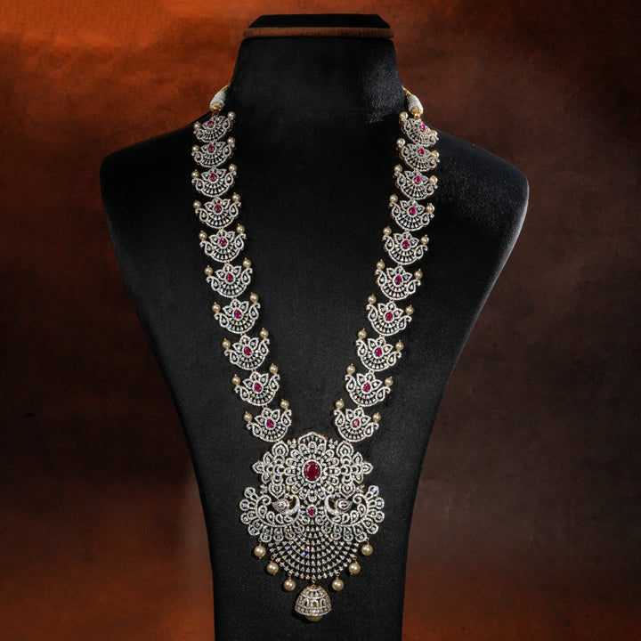 Luxury bridal necklace set in 92.5 silver with semi-precious ruby stones, antique finish and intricate design, handcrafted wedding jewellery for brides by Sri Fine Jewellery, Hyderabd(https://srifinejewellery.com)