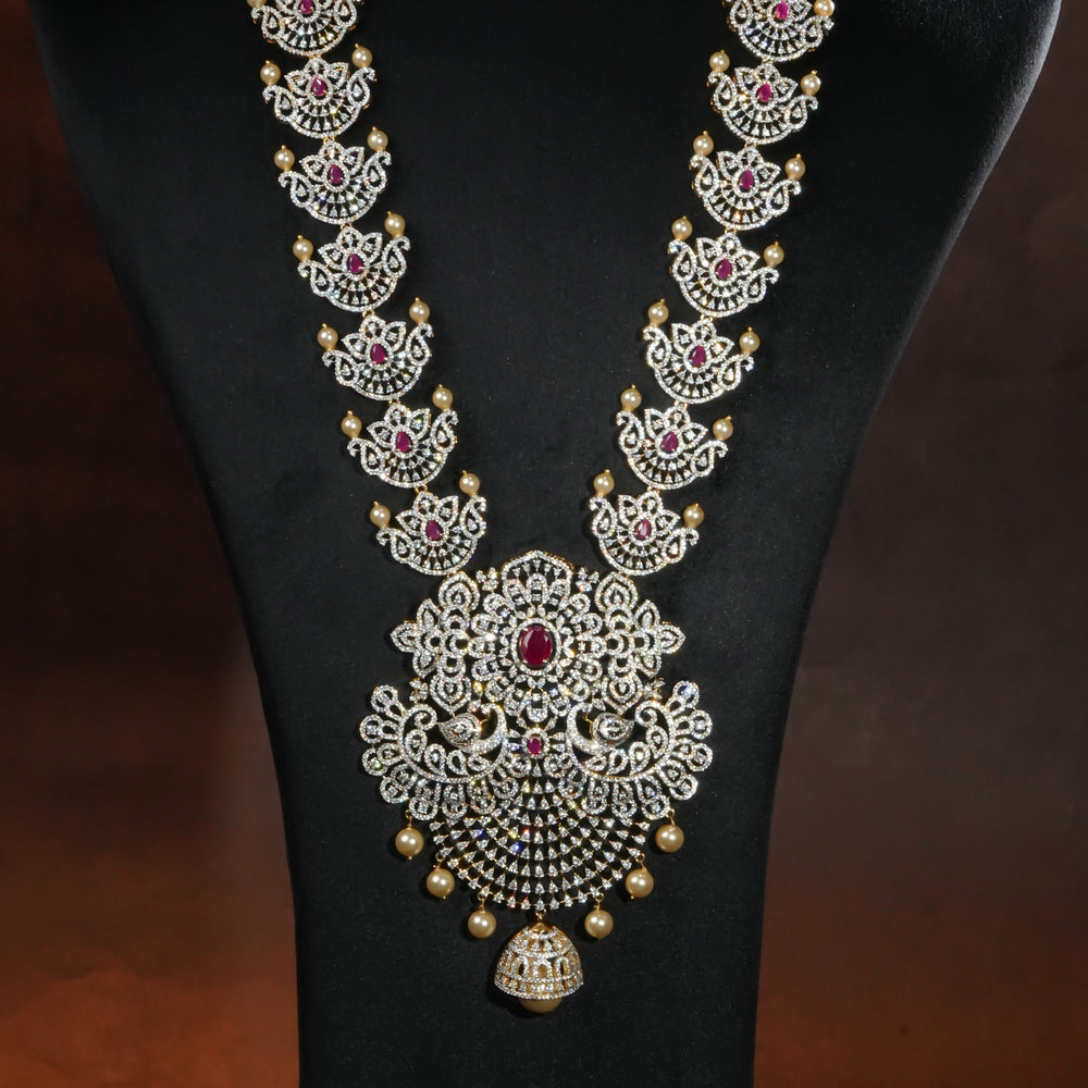 Luxury bridal necklace set in 92.5 silver with semi-precious ruby stones, antique finish and intricate design, handcrafted wedding jewellery for brides by Sri Fine Jewellery, Hyderabd(https://srifinejewellery.com)