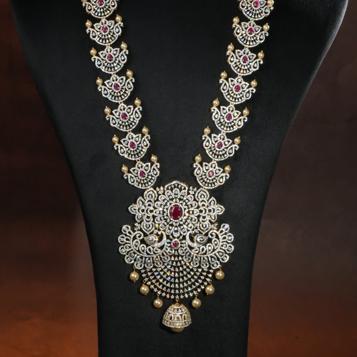 Luxury bridal necklace set in 92.5 silver with semi-precious ruby stones, antique finish and intricate design, handcrafted wedding jewellery for brides by Sri Fine Jewellery, Hyderabd(https://srifinejewellery.com)