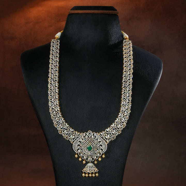 Luxury bridal necklace set in 92.5 silver with emerald green stones, antique finish and intricate design, handcrafted wedding jewellery for brides by Sri Fine Jewellery, Hyderabd(https://srifinejewellery.com)