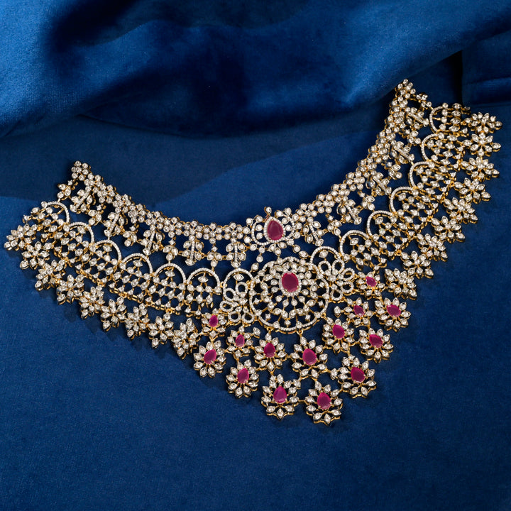 Full view of premium 92.5 silver cz ruby choker with intricate detailing by Sri Fine Jewellery Hyderabad (https://srifinejewellery.com