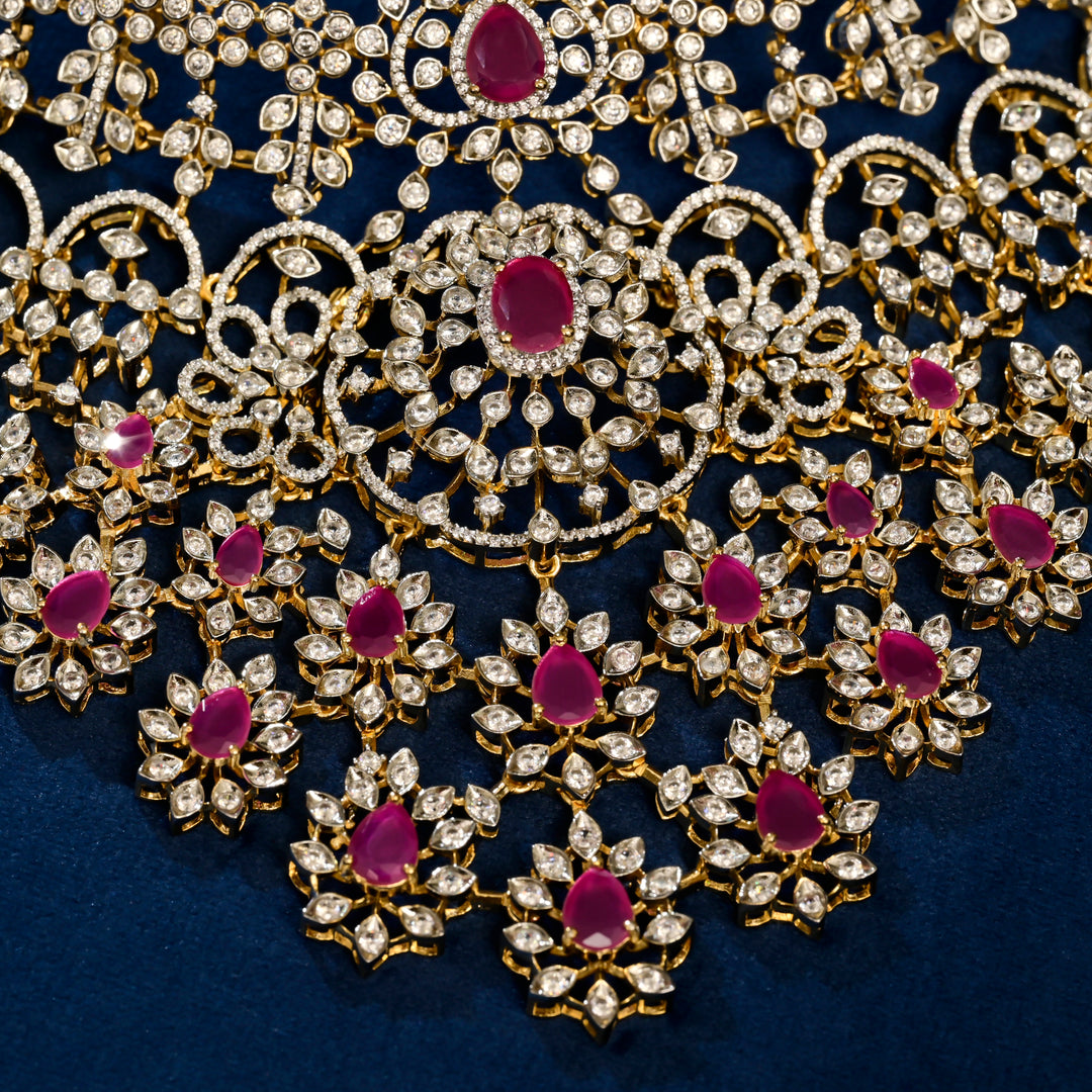 CZ Silver Ruby Choker Set