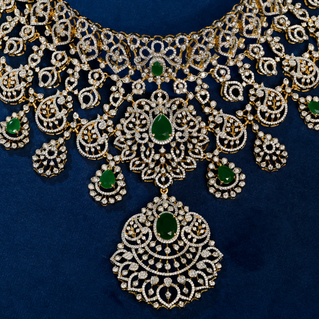 Front view of premium 92.5 silver cz ruby choker with intricate detailing  by Sri Fine Jewellery, Hyderabad (https://srifinejewellery.com)