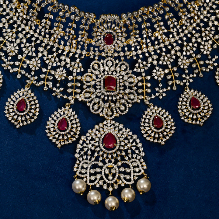 Front close-up view of premium 92.5 silver cz ruby choker with intricate detailing and pearl drops by [Sri Fine Jewellery](https://srifinejewellery.com?utm_source=chatgpt.com)

