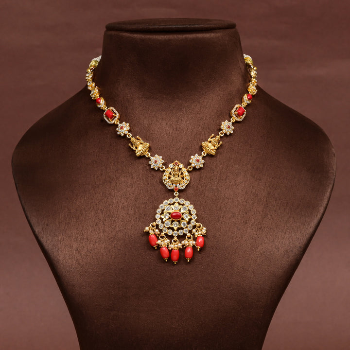 Traditional 92.5 silver temple necklace with Lakshmi motifs, cz stone detailing, and intricate heritage craftsmanship by Sri Fine Jewellery Hyderabad (https://srifinejewellery.com)