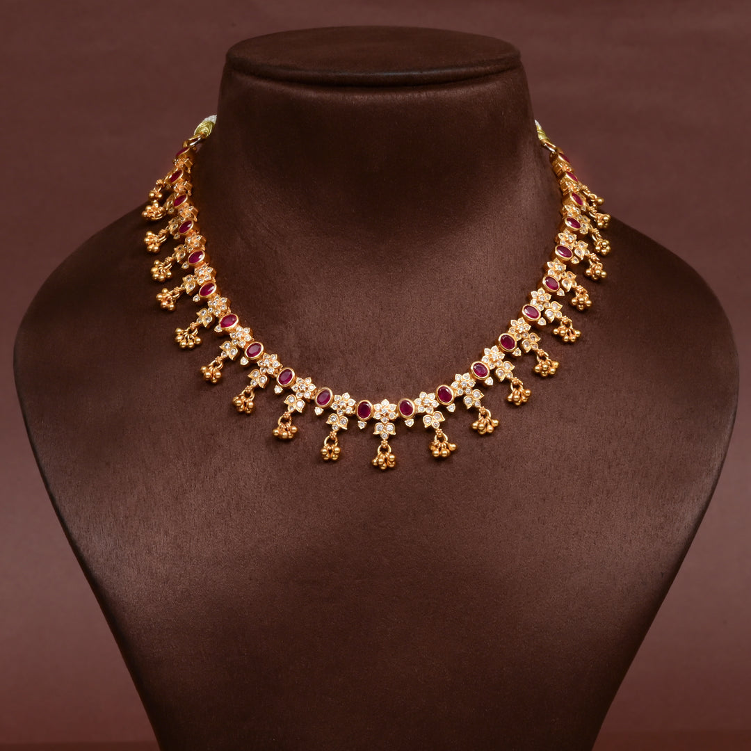 Handcrafted designer 92.5 silver necklace with premium cz embellishments, perfect for bridal wear, festive occasions, weddings, and traditional ethnic styling.
Sri Fine Jewellery, Hyderabad 