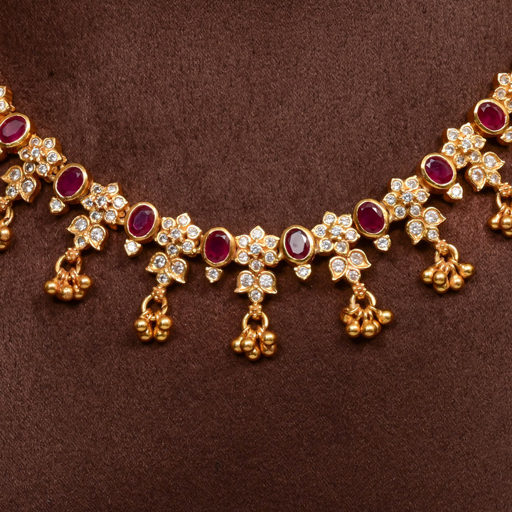Handcrafted designer 92.5 silver necklace with premium cz embellishments and semi-precious ruby assents, perfect for bridal wear, festive occasions, weddings, and traditional ethnic styling.
Sri Fine Jewellery, Hyderabad 