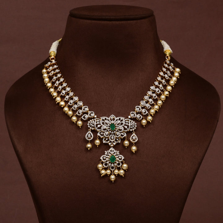 Hriday collection of  92.5 silver short necklace with CZ stones, intricate floral motifs, and pendant design for bridal and festive wear by Sri Fine Jewellery, Hyderabad