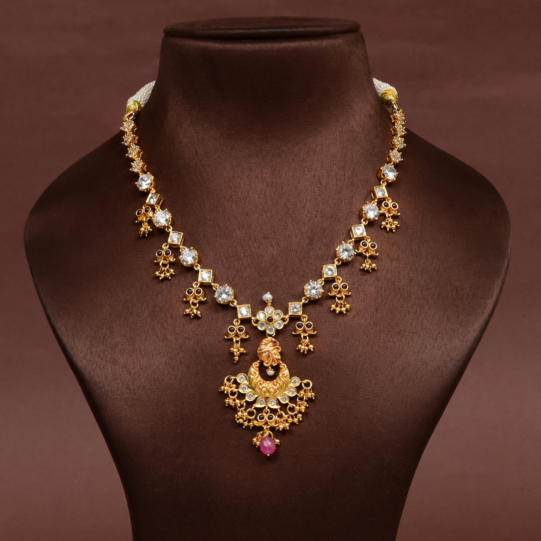 Women's traditional 92.5 silver temple necklace with intricate heritage craftsmanship by Sri Fine Jewellery Hyderabad (https://srifinejewellery.com)
