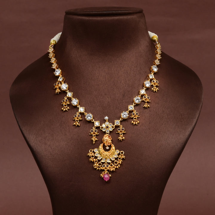 Women's traditional 92.5 silver temple necklace with intricate heritage craftsmanship by Sri Fine Jewellery Hyderabad (https://srifinejewellery.com)