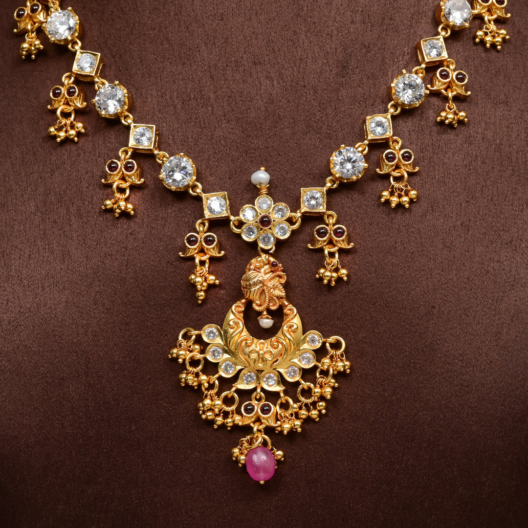 Women's traditional 92.5 silver temple necklace with intricate heritage craftsmanship by Sri Fine Jewellery Hyderabad (https://srifinejewellery.com)