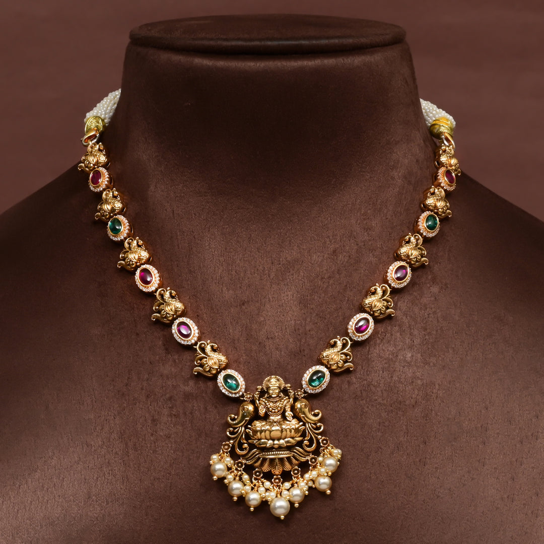 Women's traditional 92.5 silver temple necklace with intricate heritage craftsmanship by Sri Fine Jewellery Hyderabad (https://srifinejewellery.com)