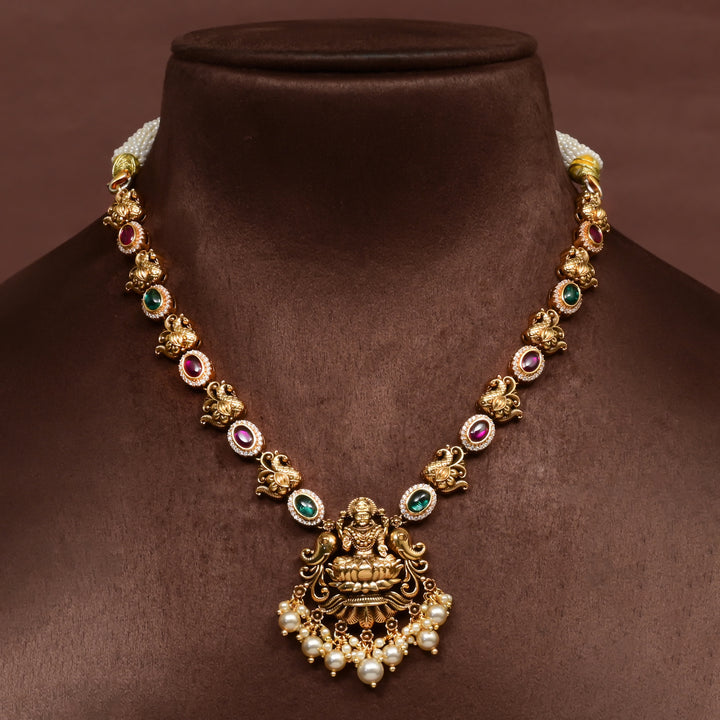 Women's traditional 92.5 silver temple necklace with intricate heritage craftsmanship by Sri Fine Jewellery Hyderabad (https://srifinejewellery.com)