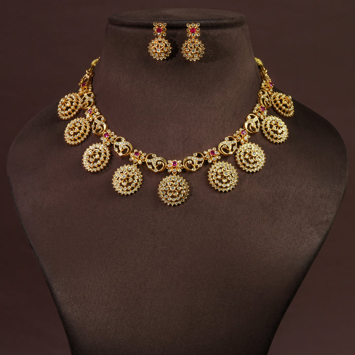 92.5 Sterling Silver CZ Necklace Set with Gold Finish | Premium Traditional Bridal Jewellery by Sri Fine Jewellery, Hyderabad