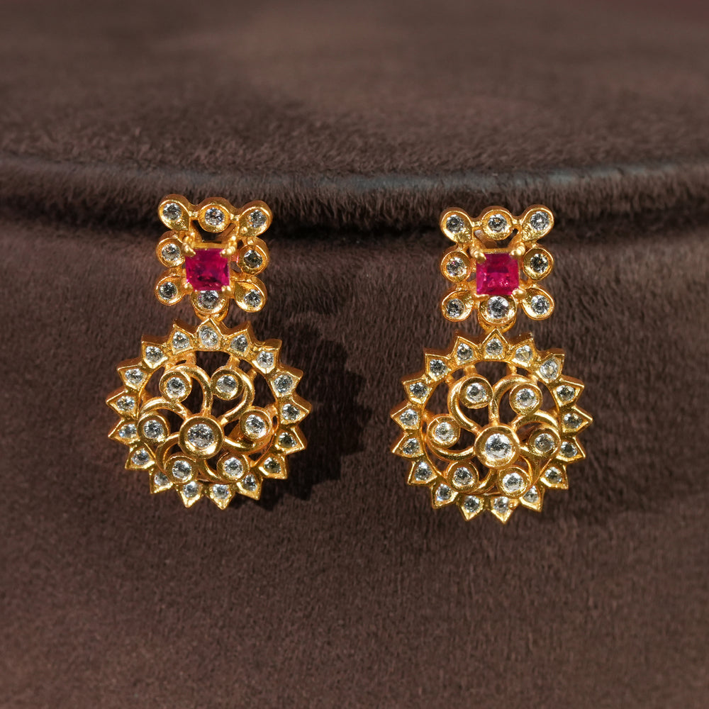 92.5 Sterling Silver CZ earrings with Gold Finish | Premium Traditional Bridal Jewellery by Sri Fine Jewellery